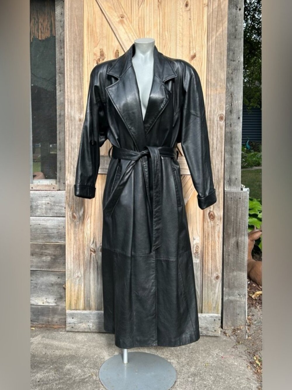 Vintage 90s Wilsons Ms Maxima Long Black Leather Matrix Maxi Trench Coat~L~